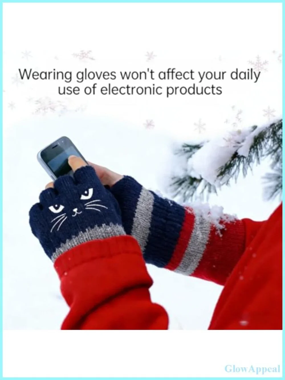 Cozy Knit Fingerless Gloves Women Cat Design Winter Texting